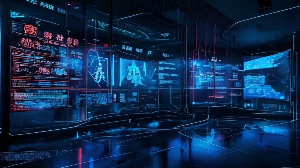 China's Z.ai cybersecurity AI operations center with futuristic holographic displays